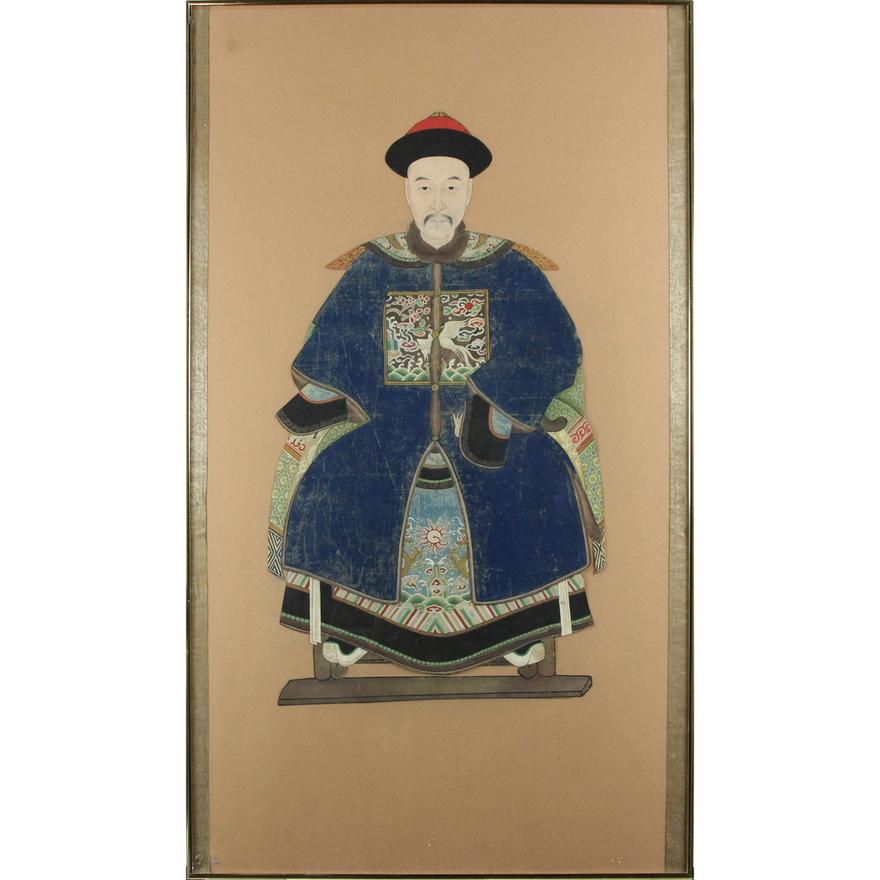 AW6-010: PAIR OF MID 19TH CENTURY CHINESE ANCESTRAL PORTRAITS PEN & INK