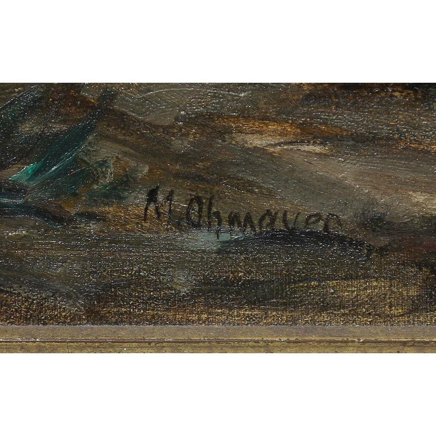 AW432: MAX OHMAYER - Street Scene with Figures and Horses - OIL ON CANVAS -