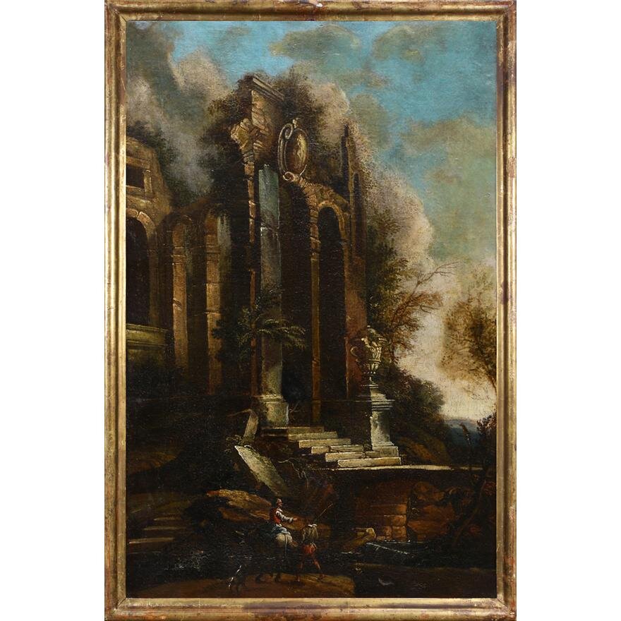 AW446: Italian School - Classical Ruins - Oil on Canvas