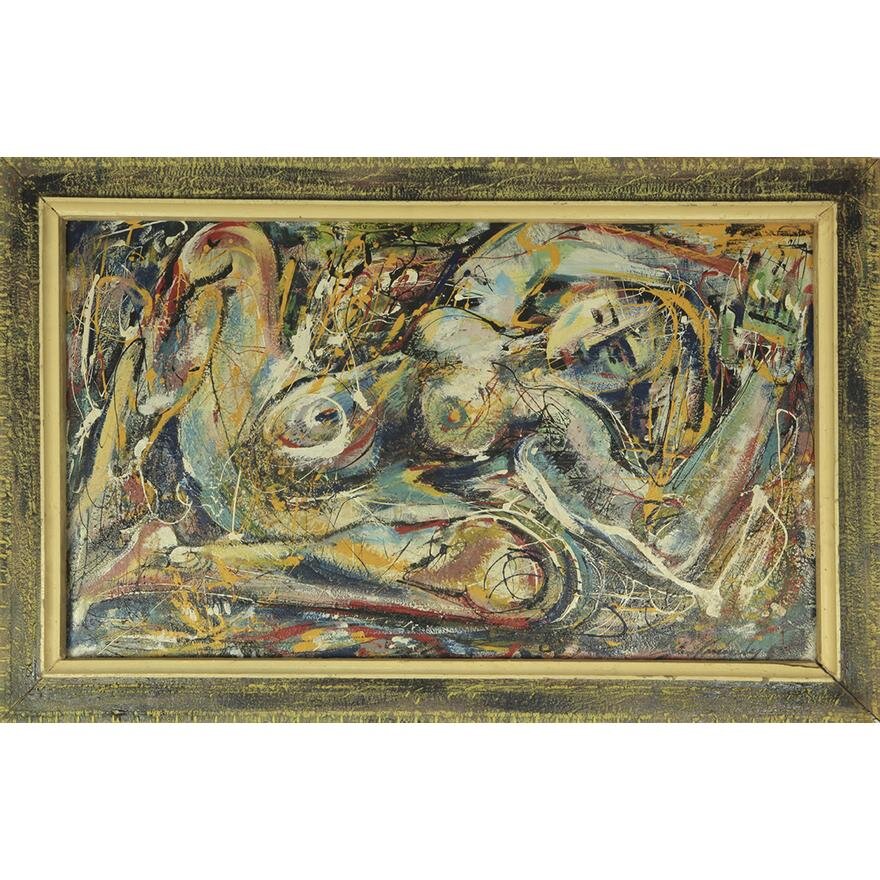 AW435: John William Kennedy - Abstract Nude - Oil on Board