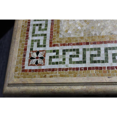  Custom Mosaic Marble Top Pompeian Style Iron & Marble Table | Work of Man