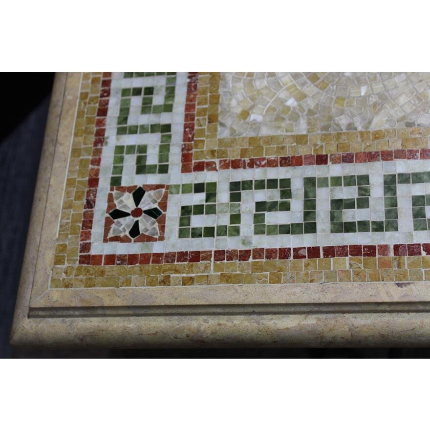  Custom Mosaic Marble Top Pompeian Style Iron & Marble Table | Work of Man
