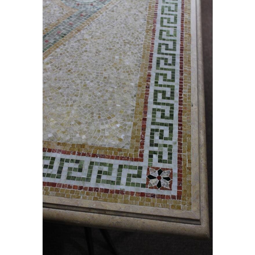 AF1-148: Late 20th C Iron & Marble Table With Intricate Pompeiian Style Marble Mosaic Top