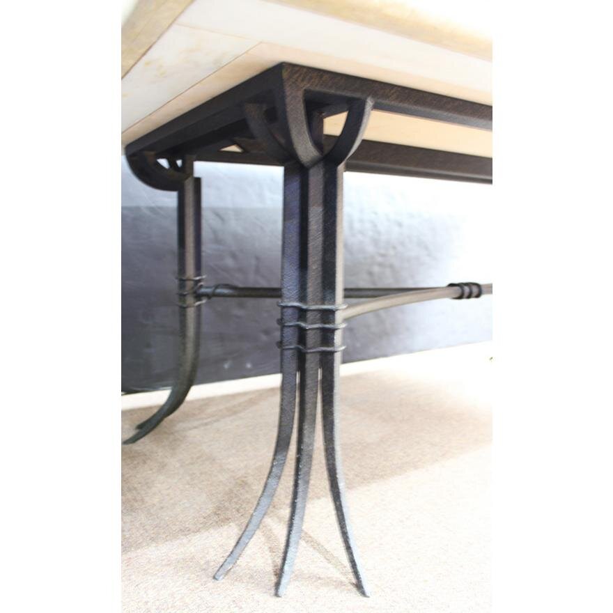 AF1-148: Late 20th C Iron & Marble Table With Intricate Pompeiian Style Marble Mosaic Top