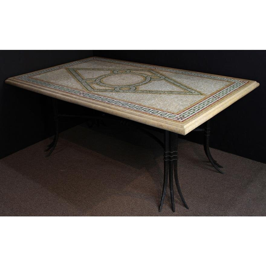 AF1-148: Late 20th C Iron & Marble Table With Intricate Pompeiian Style Marble Mosaic Top