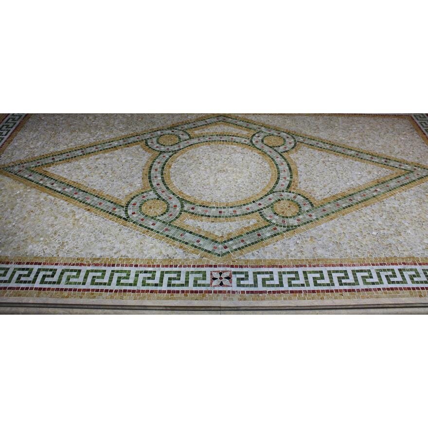 AF1-148: Late 20th C Iron & Marble Table With Intricate Pompeiian Style Marble Mosaic Top