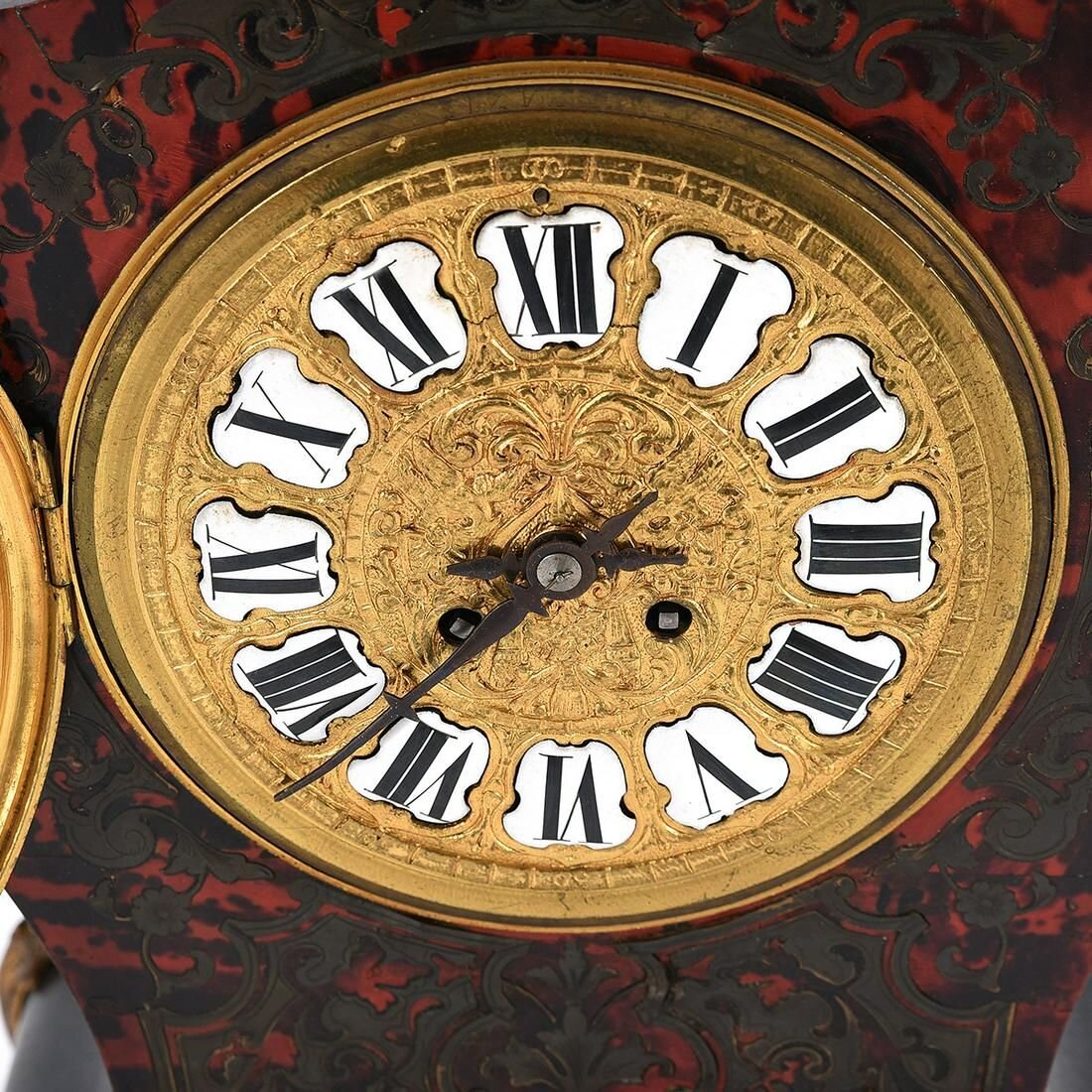 TK2-110: Mid 19th Century Louis XV Style Faux Boulle Ebonized Mantle Clock.