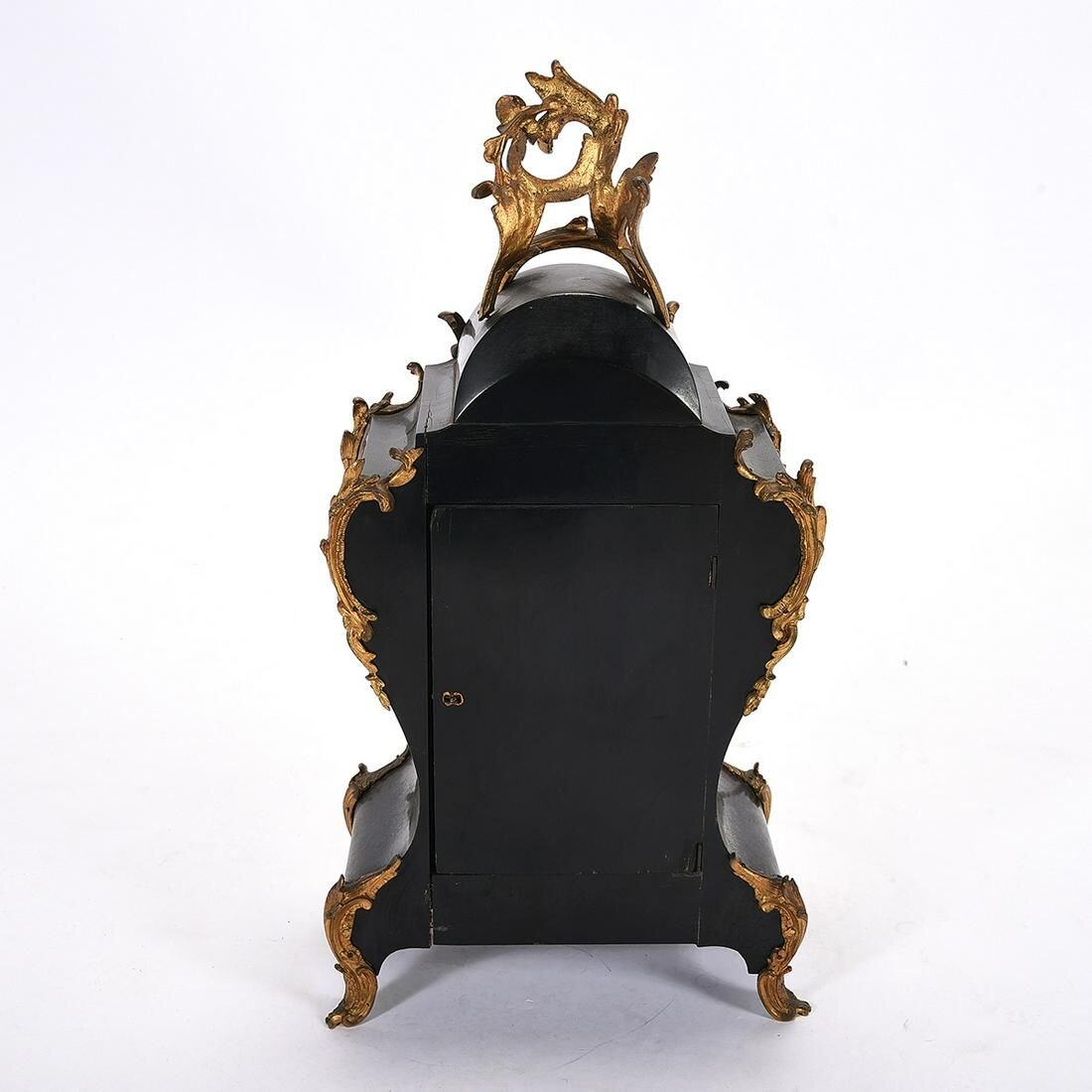 TK2-110: Mid 19th Century Louis XV Style Faux Boulle Ebonized Mantle Clock.