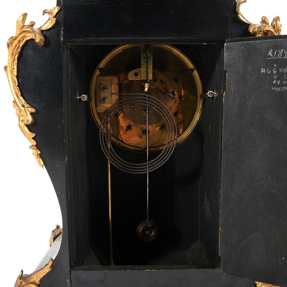 TK2-110: Mid 19th Century Louis XV Style Faux Boulle Ebonized Mantle Clock.