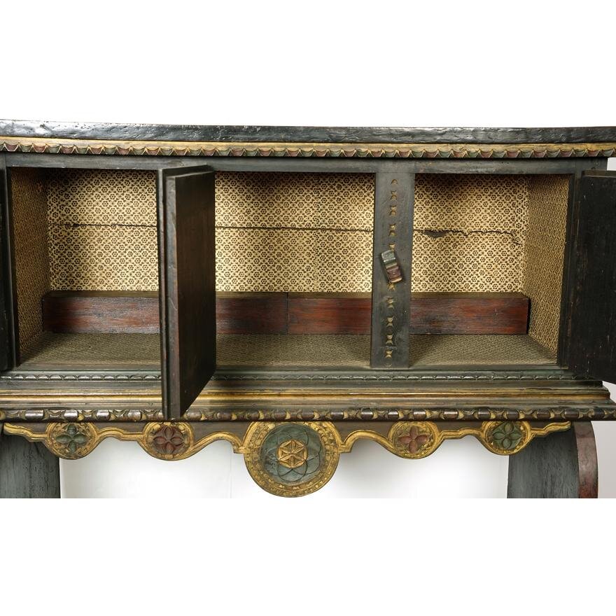 AF3-161: Antique Mid 18th Century Spanish Colonial Polychrome Decorated Cupboard