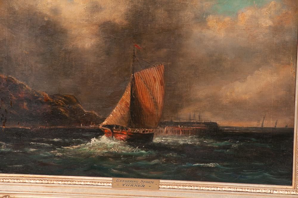 AW096 - IN THE MANNER OF JOSEPH M.W. TURNER: "GATHERING STORM" - SEASCAPE - Oil on Canvas