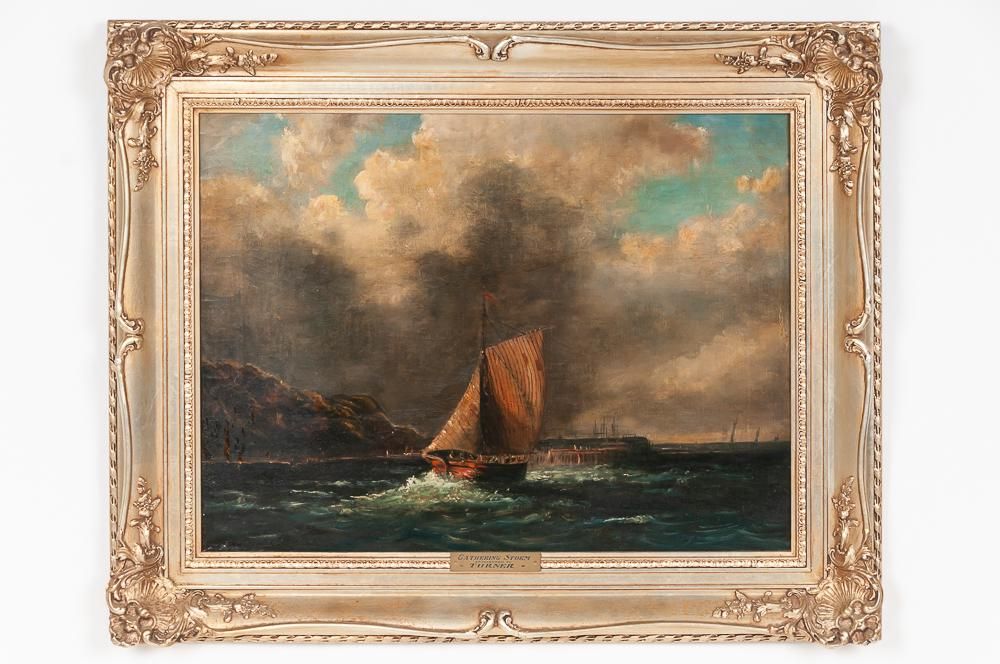 AW096 - IN THE MANNER OF JOSEPH M.W. TURNER: "GATHERING STORM" - SEASCAPE - Oil on Canvas