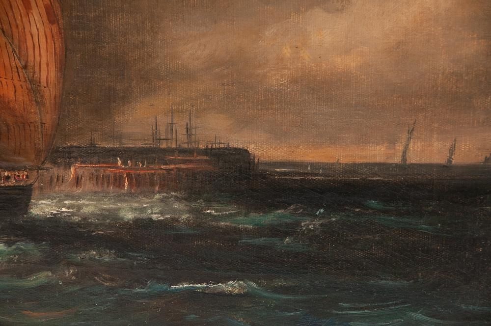 AW096 - IN THE MANNER OF JOSEPH M.W. TURNER: "GATHERING STORM" - SEASCAPE - Oil on Canvas