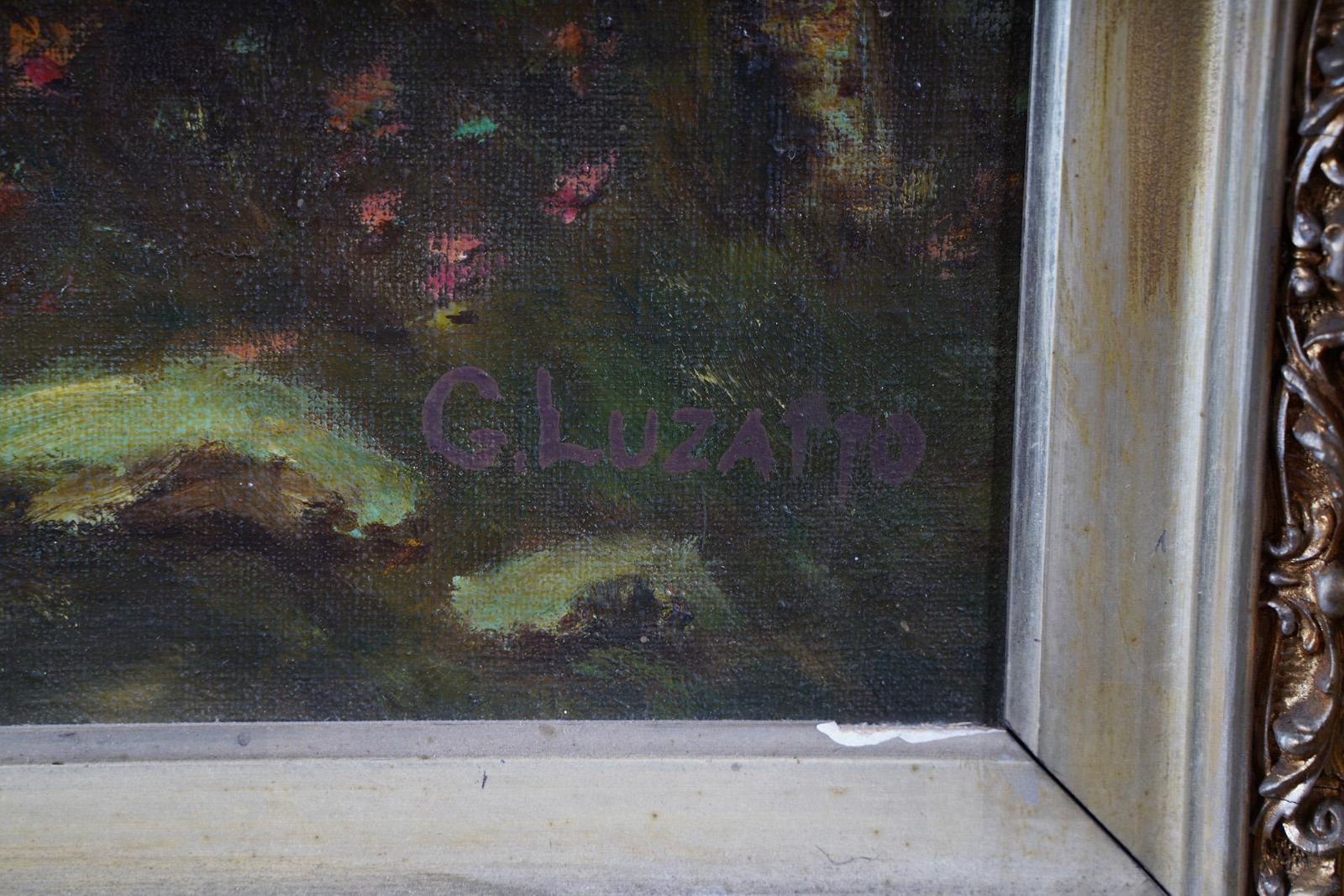 AW495: G. LUZATTO - LATE 19TH C ITALIAN LANDSCAPE WITH FIGURES - OIL ON CANVAS