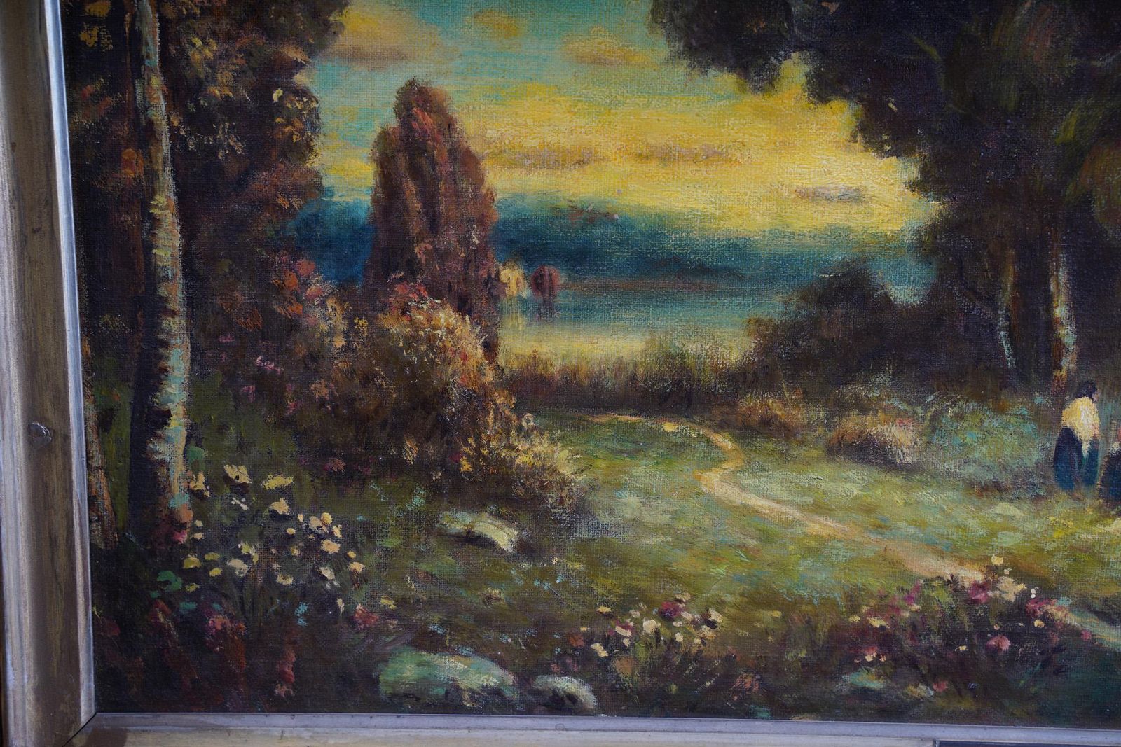 AW495: G. LUZATTO - LATE 19TH C ITALIAN LANDSCAPE WITH FIGURES - OIL ON CANVAS