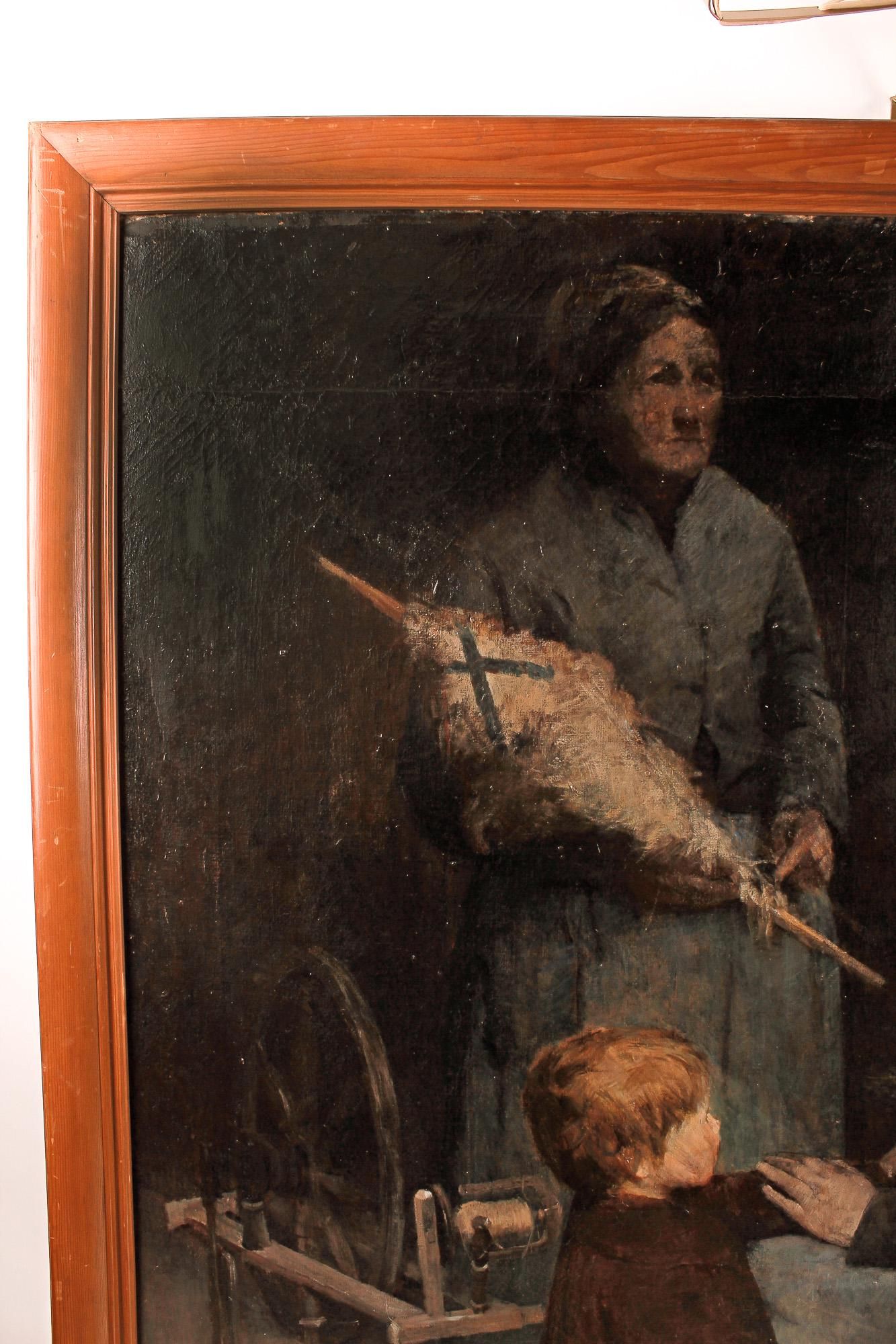 AW157- Frank Edwin Scott -Late 19th Century - Two Women at a Loom - Oil on Canvas