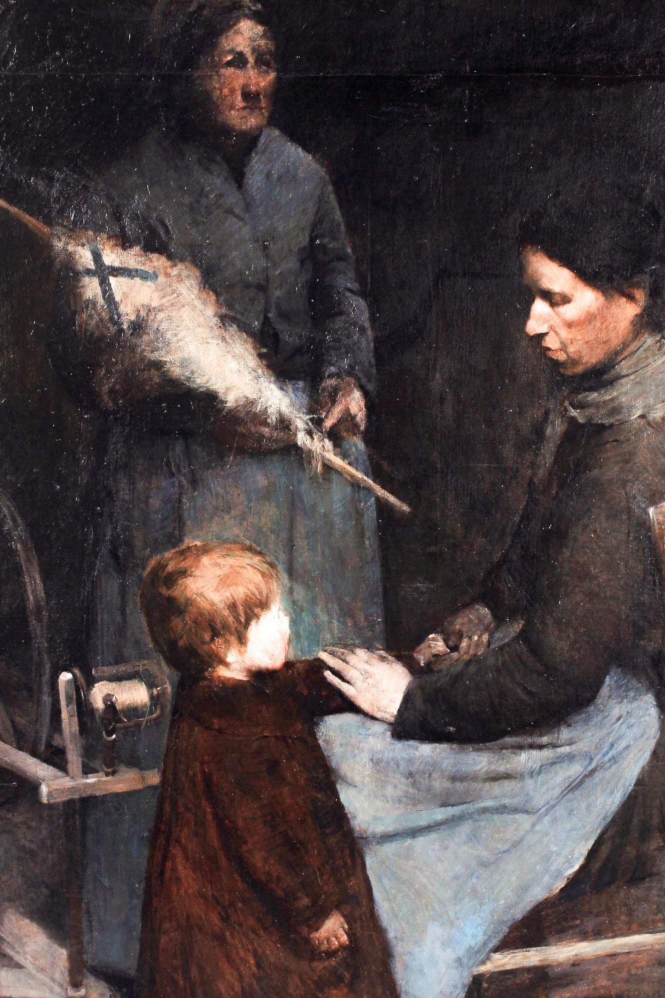 AW157- Frank Edwin Scott -Late 19th Century - Two Women at a Loom - Oil on Canvas