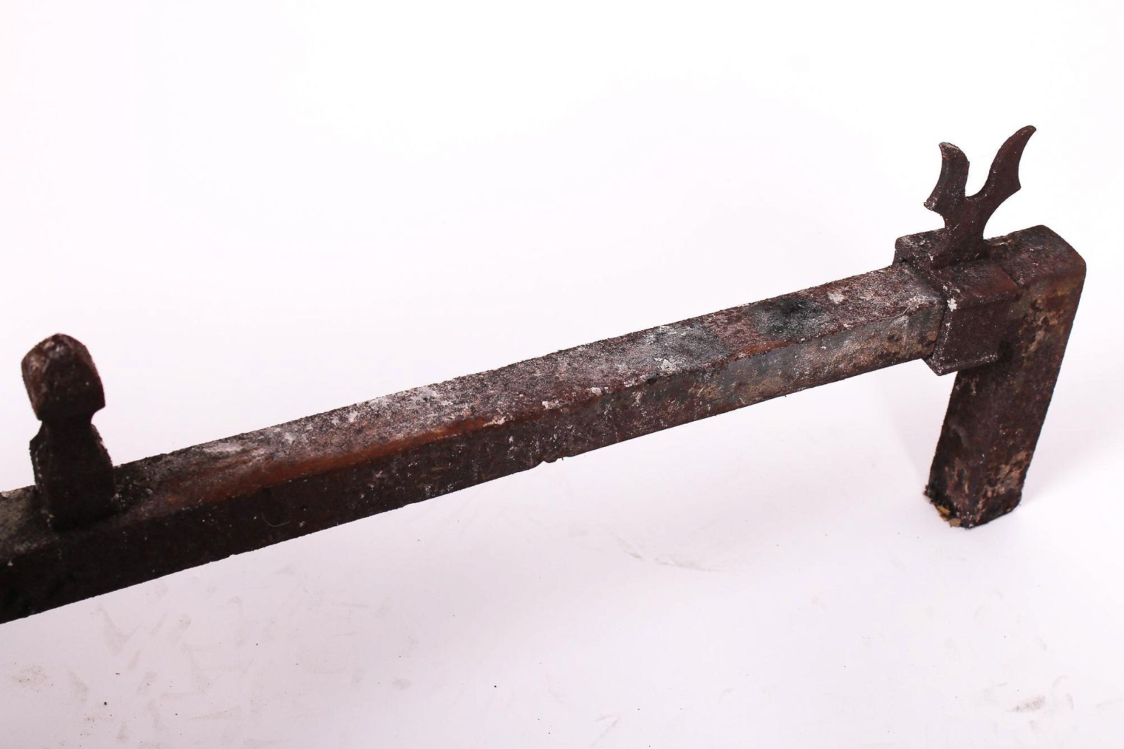 AA3-140: ANTIQUE PAIR OF SPANISH COLONIAL WROUGHT IRON ANDIRONS MID 19TH CENTURY