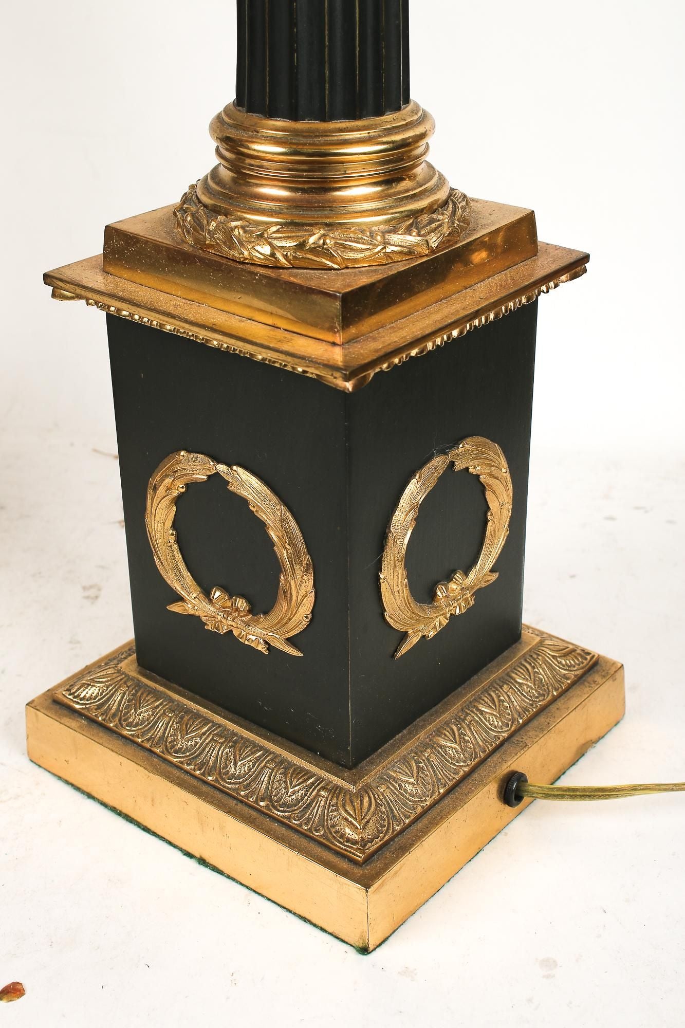 AL2-007: Pair of Circa 1940's Gilt Bronze Corinthian Columnar Lamps