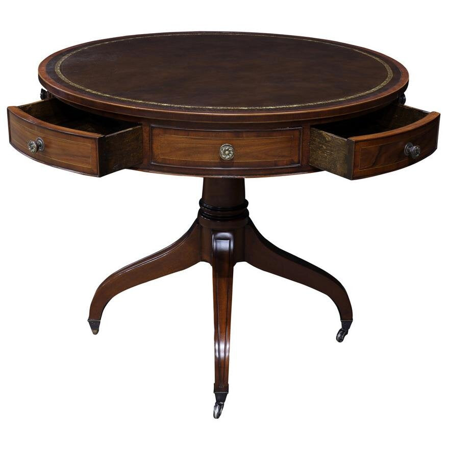 AF1-137:  LATE 20TH CENTURY BURTON CHING FEDERAL STYLE MAHOGANY DRUM "RENT" TABLE