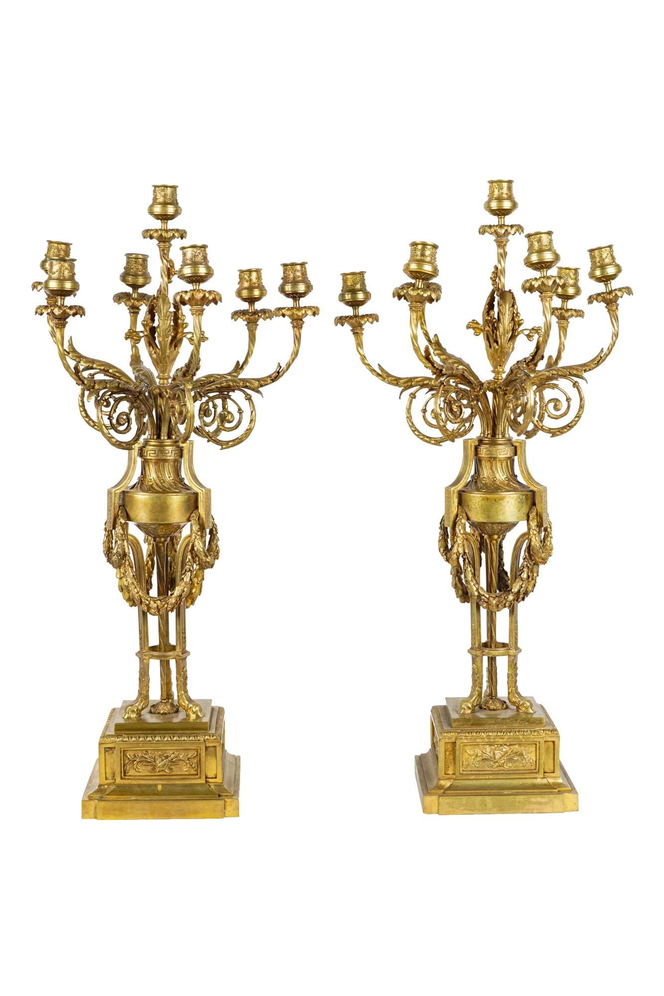 PAIR FRENCH MERCURY GILT BRONZE ANDLEABRA | Work of Man