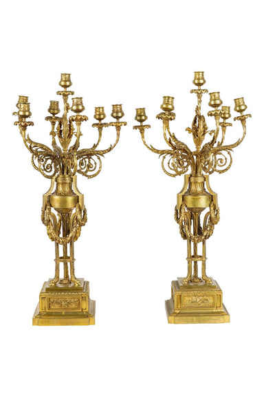 PAIR FRENCH MERCURY GILT BRONZE ANDLEABRA | Work of Man