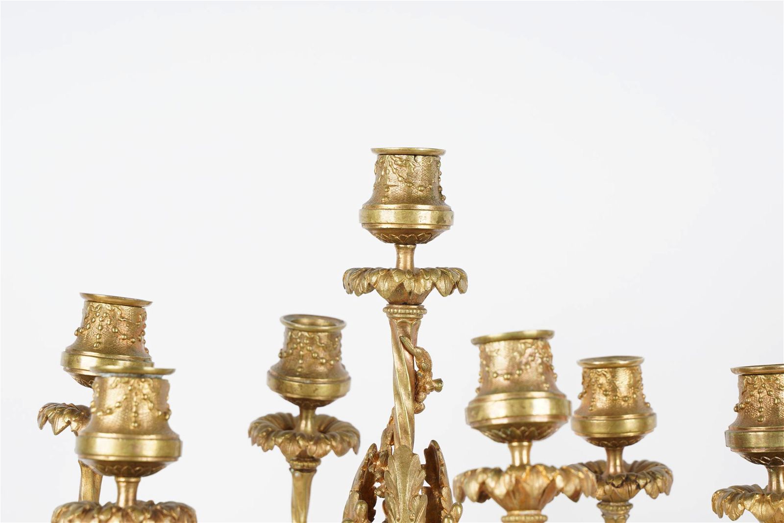 DA2-015: PAIR OF MID 19TH C FRENCH MERCURY GILT BRONZE 7 LIGHT CANDLEABRA