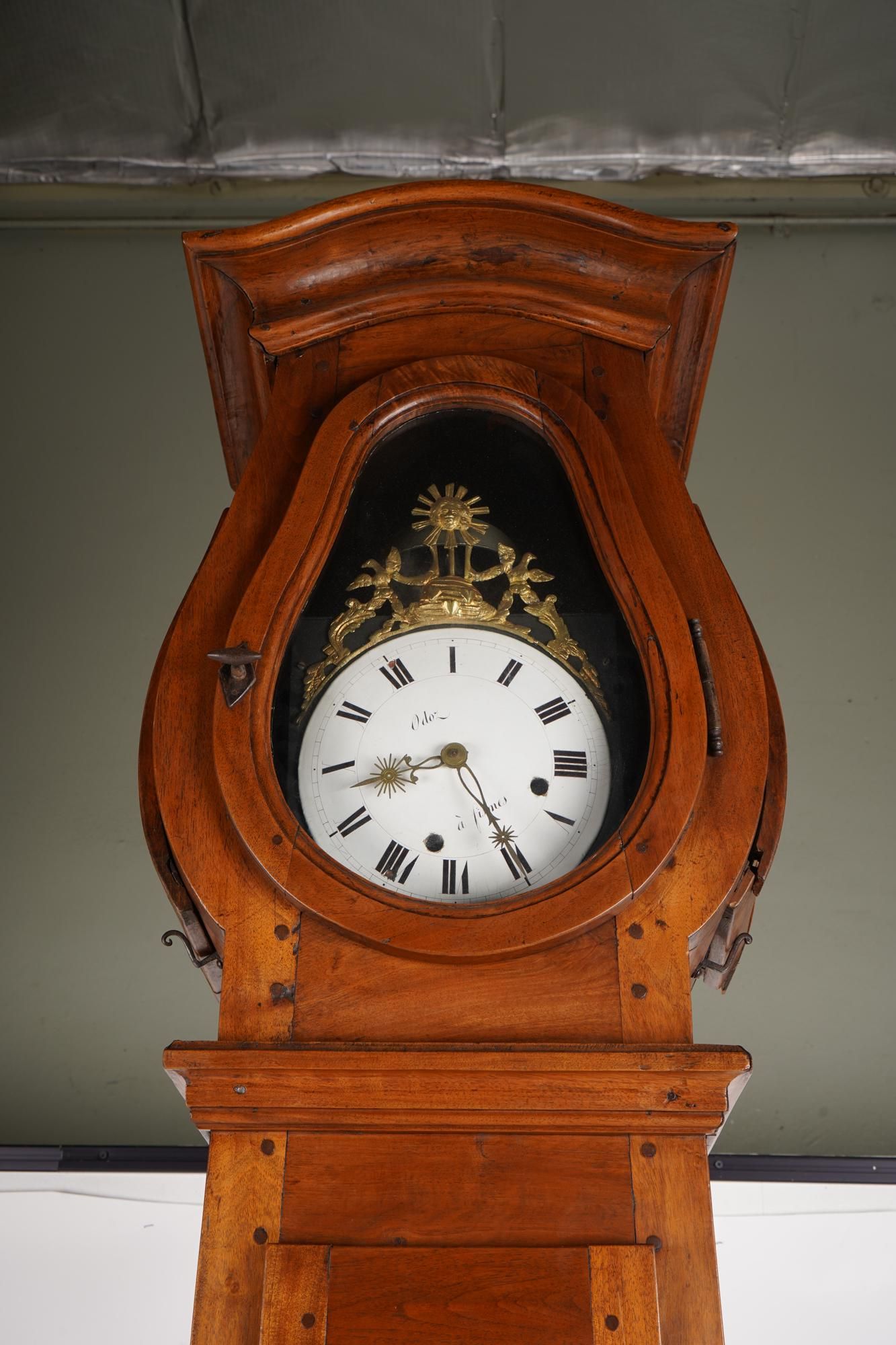 TK1-113: 18TH CENTURY FRENCH REGENCE PINE TALL CASE CLOCK