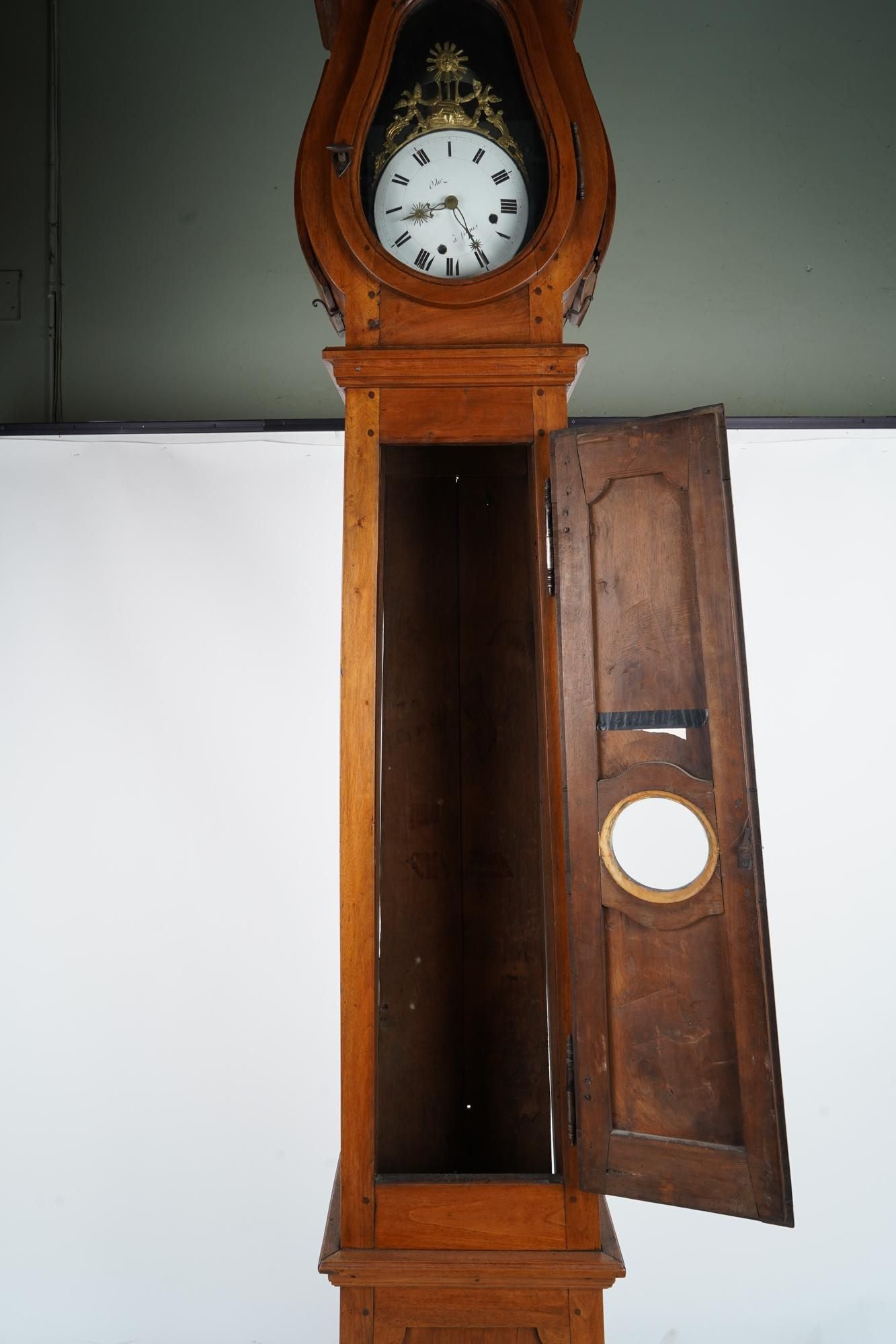 TK1-113: 18TH CENTURY FRENCH REGENCE PINE TALL CASE CLOCK