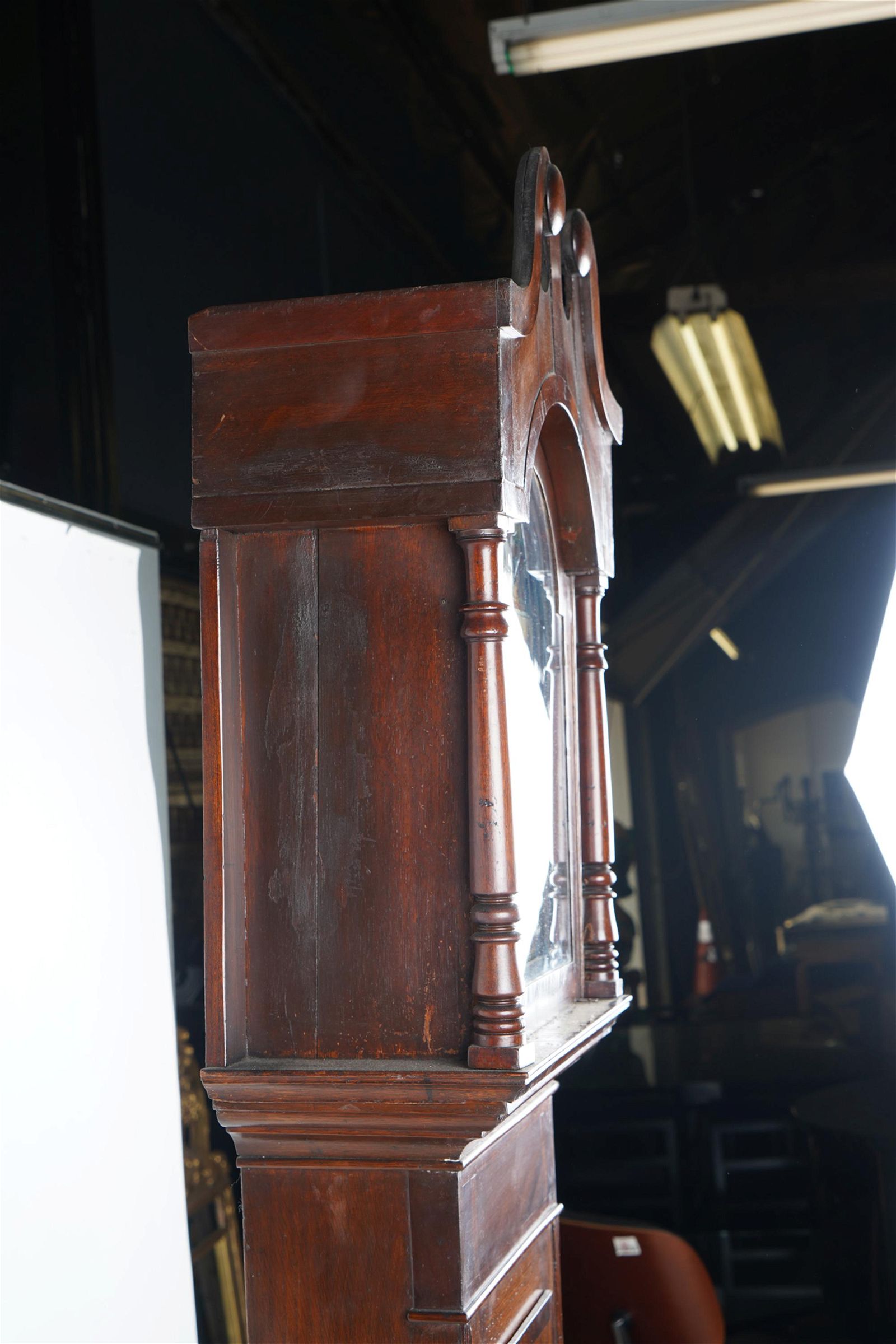 TK1-114: LATE 17TH CENTURY ENGLISH MAHOGANY & OAK TALL CASE CLOCK