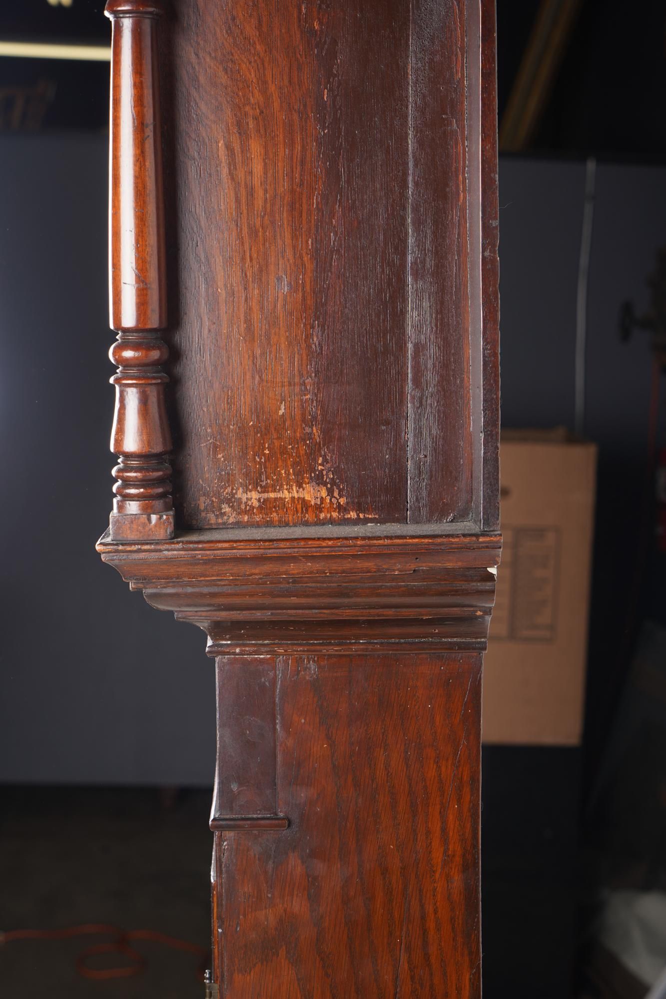 TK1-114: LATE 17TH CENTURY ENGLISH MAHOGANY & OAK TALL CASE CLOCK