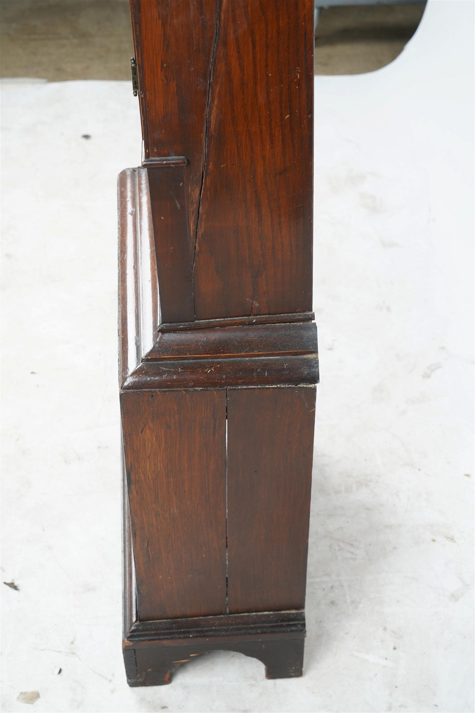 TK1-114: LATE 17TH CENTURY ENGLISH MAHOGANY & OAK TALL CASE CLOCK