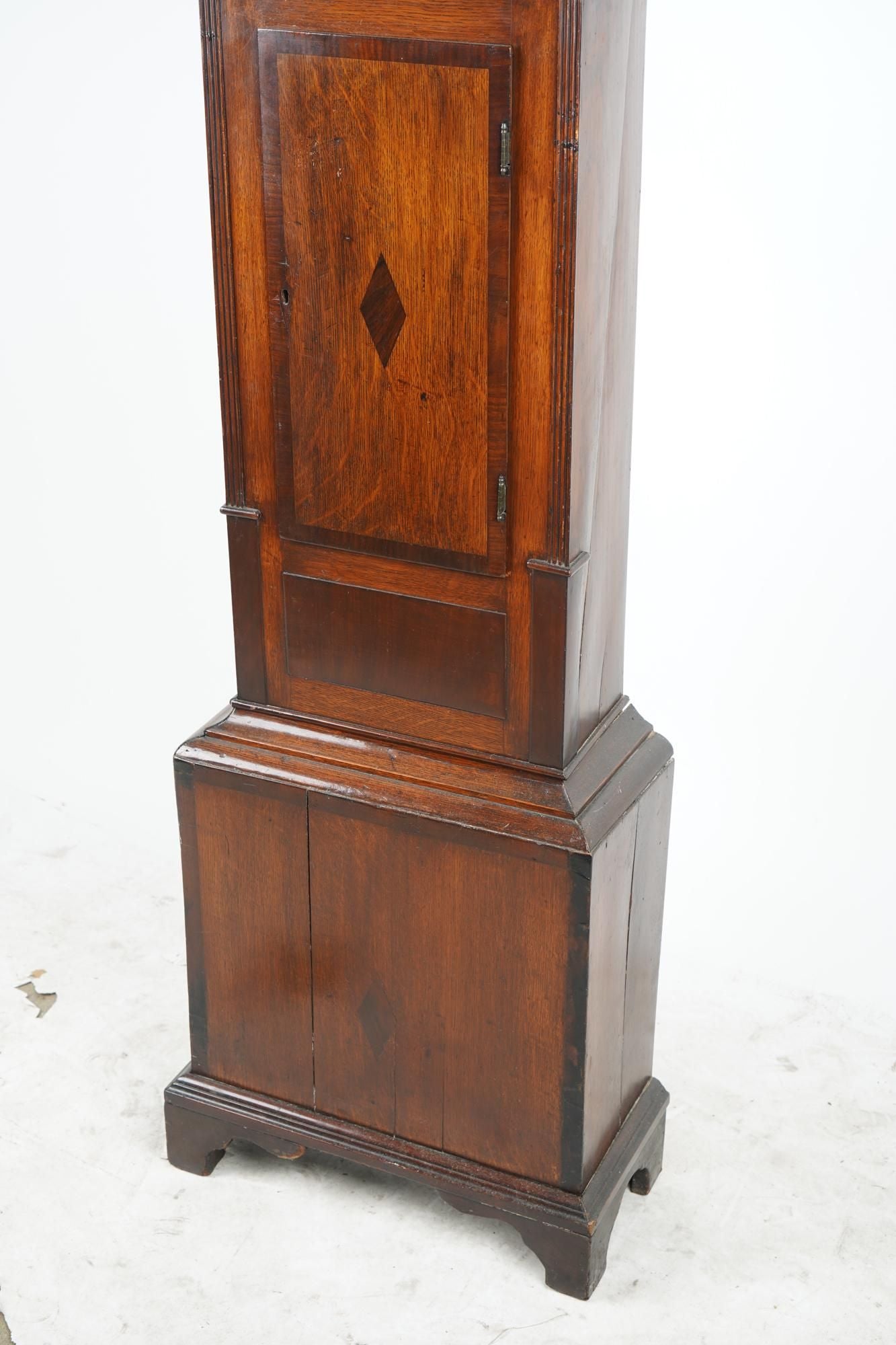 TK1-114: LATE 17TH CENTURY ENGLISH MAHOGANY & OAK TALL CASE CLOCK