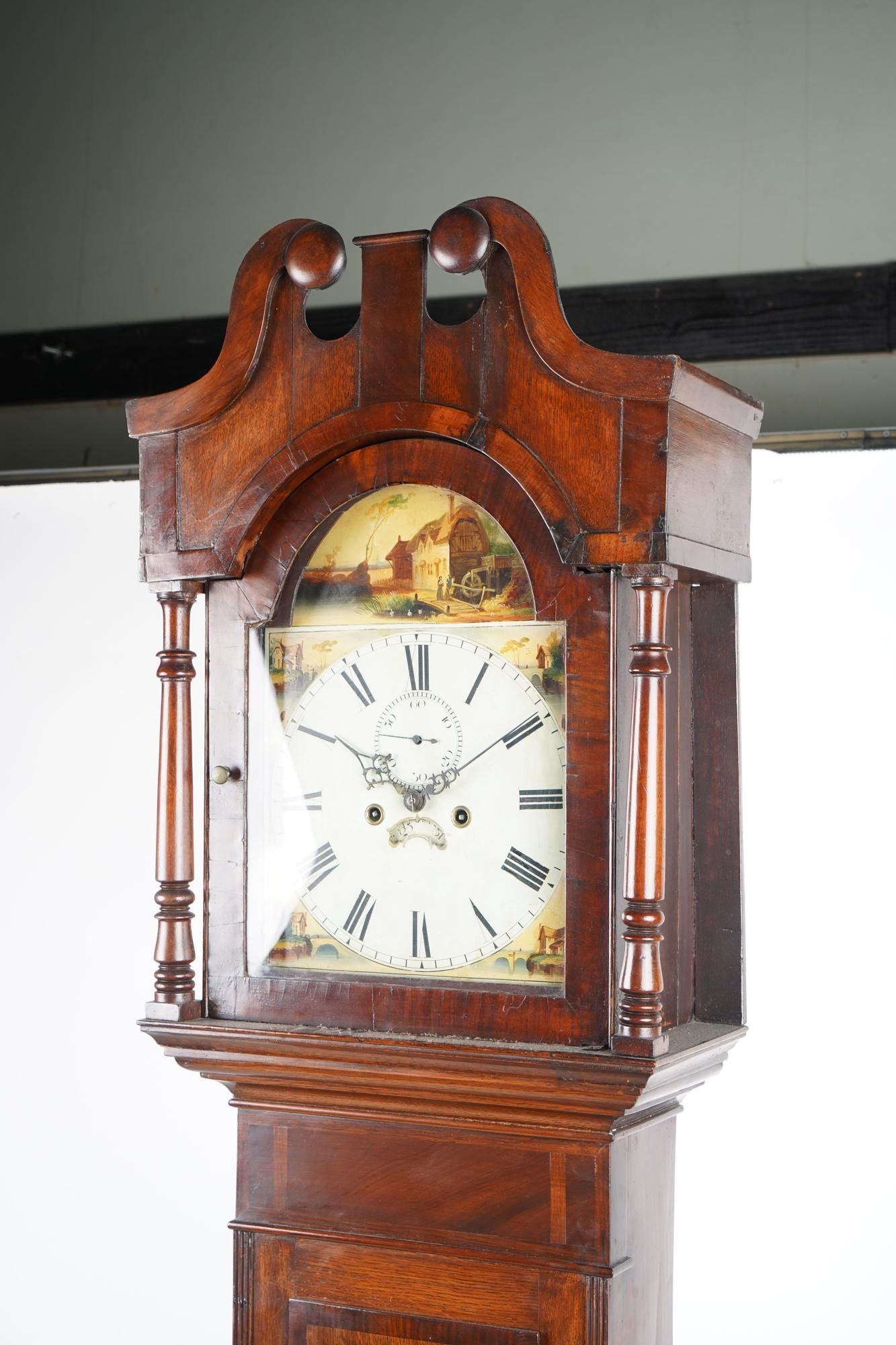 TK1-114: LATE 17TH CENTURY ENGLISH MAHOGANY & OAK TALL CASE CLOCK