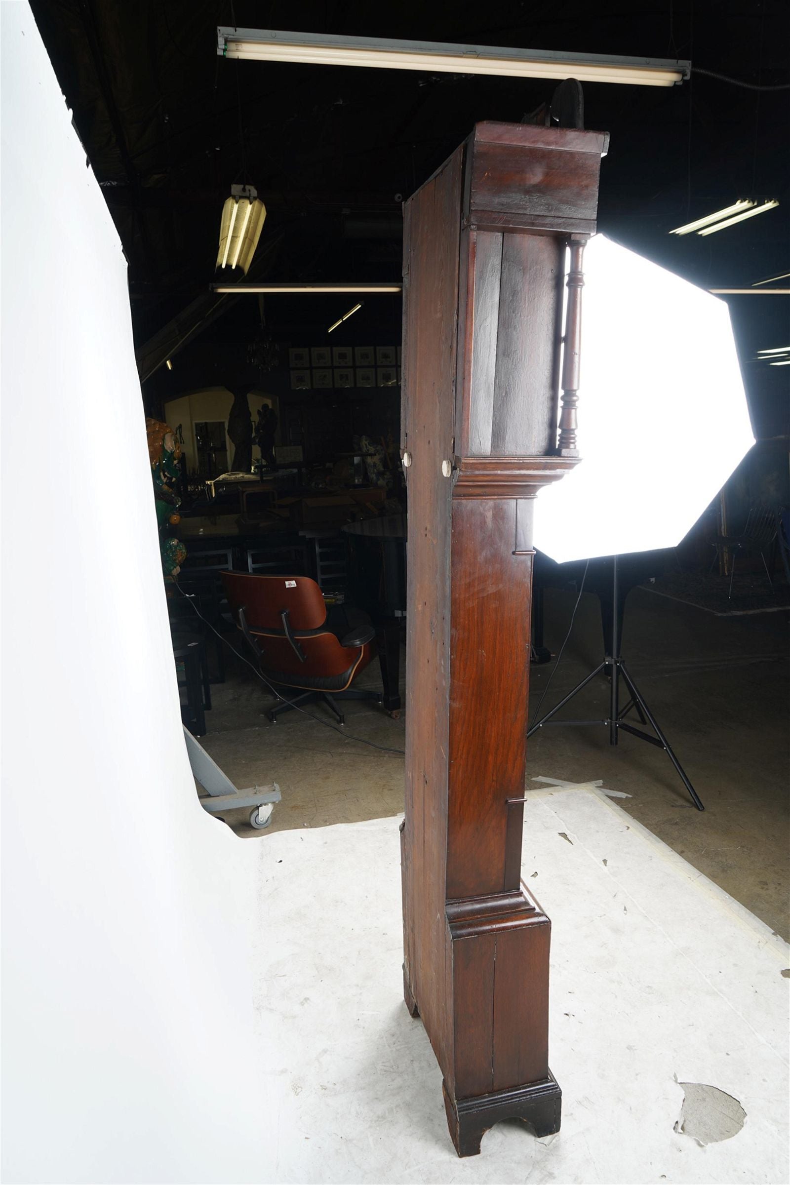 TK1-114: LATE 17TH CENTURY ENGLISH MAHOGANY & OAK TALL CASE CLOCK