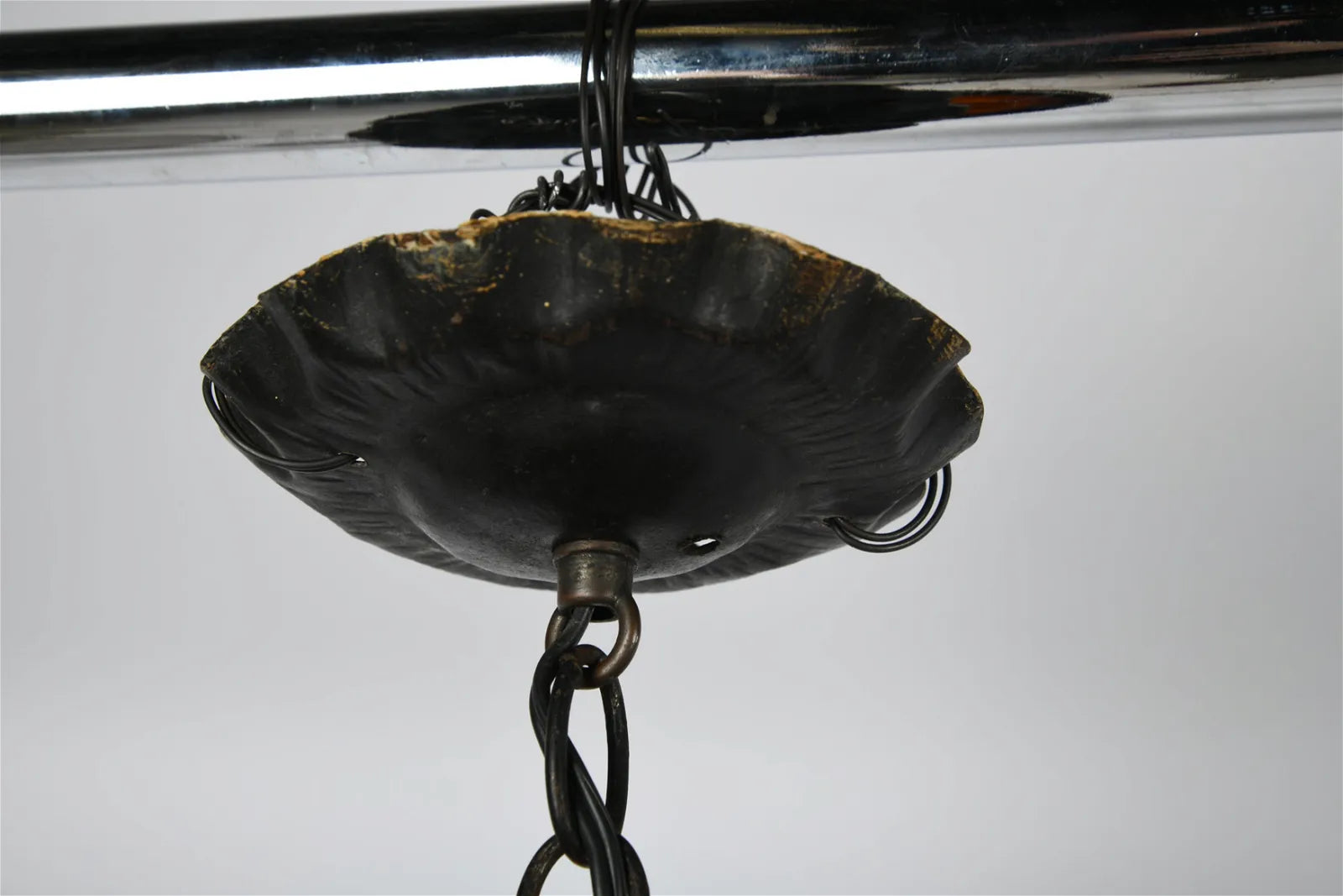 AL1-031: Antique Daum Nancy & Louis Majorelle Early 20th Century Hand Forged Iron Chandelier with Blown Mottled Glass