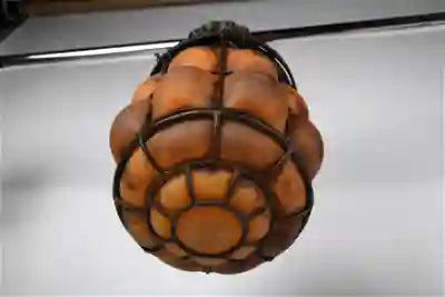 AL1-031: Antique Daum Nancy & Louis Majorelle Early 20th Century Hand Forged Iron Chandelier with Blown Mottled Glass