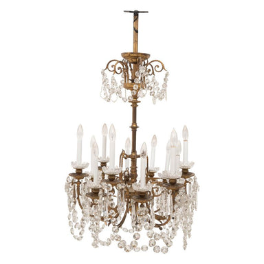 Antique 19TH CENTURY FRENCH BRASS AND CRYSTAL TWELVE LIGHT CHANDELIER | Work of Man