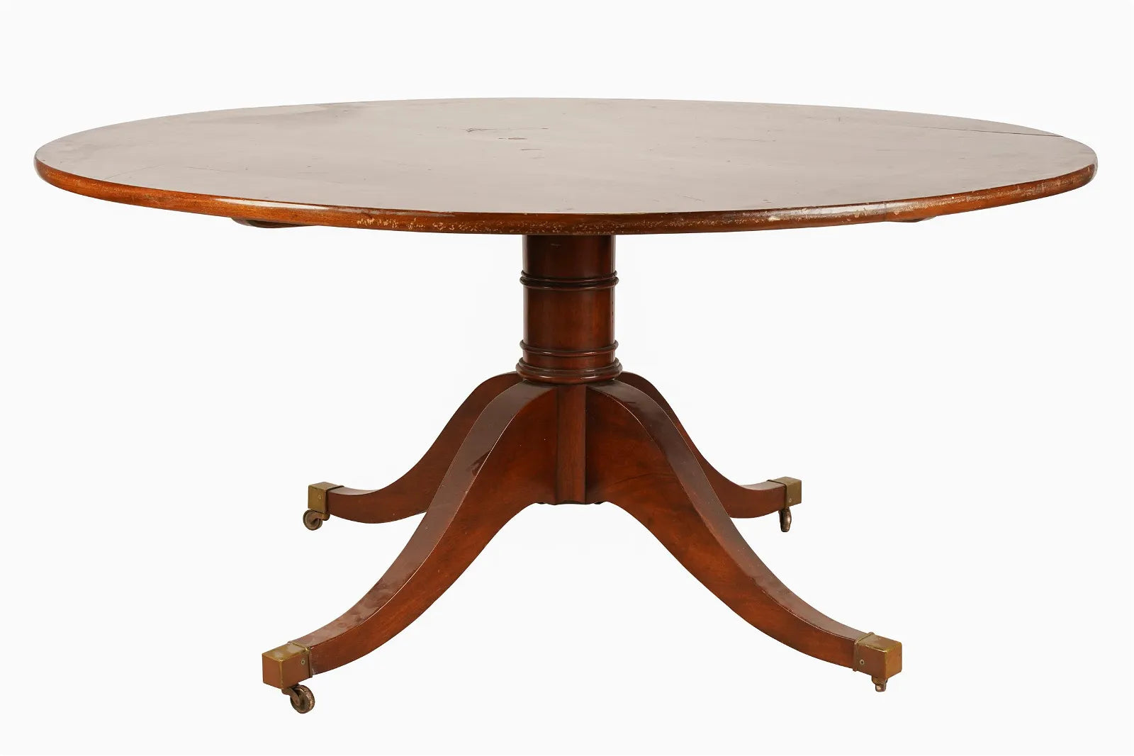 AF1-014:  ANTIQUE EARLY 20th CENTURY ENGLISH REGENCY STYLE MAHOGANY 60" DIAMETER DINING TABLE