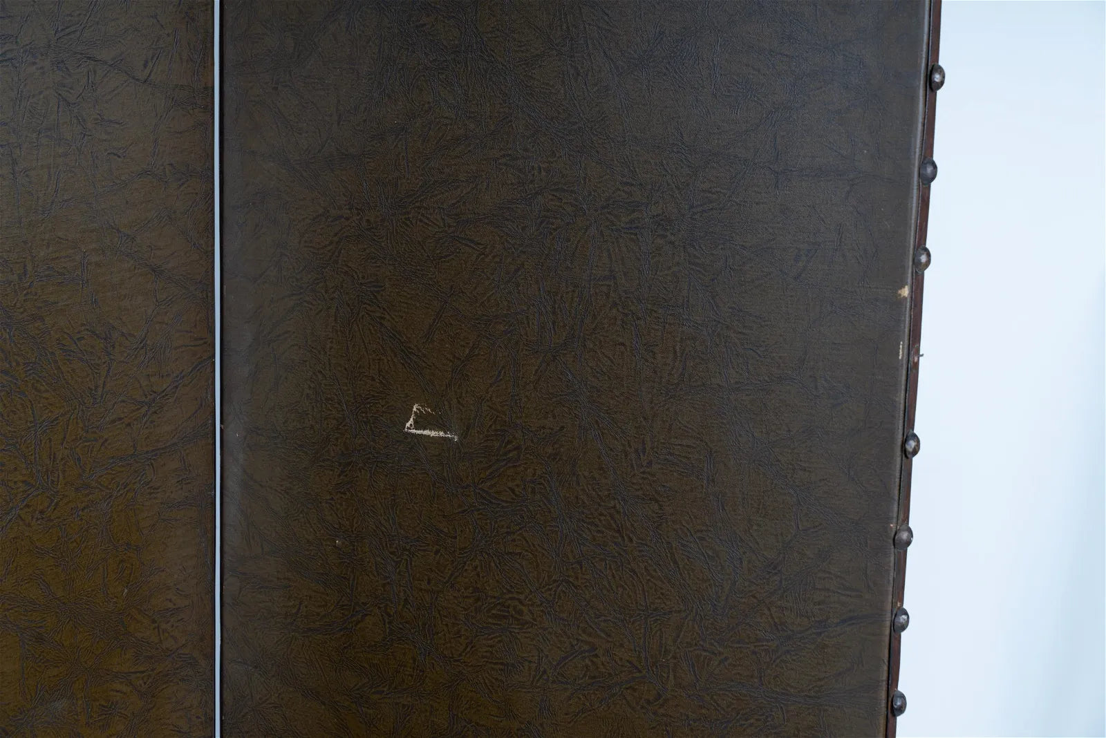 AF10-005: ANTIQUE EARLY 20TH CENTURY FRENCH THREE PANEL POLYCHROME DECORATED LEATHER SCREEN