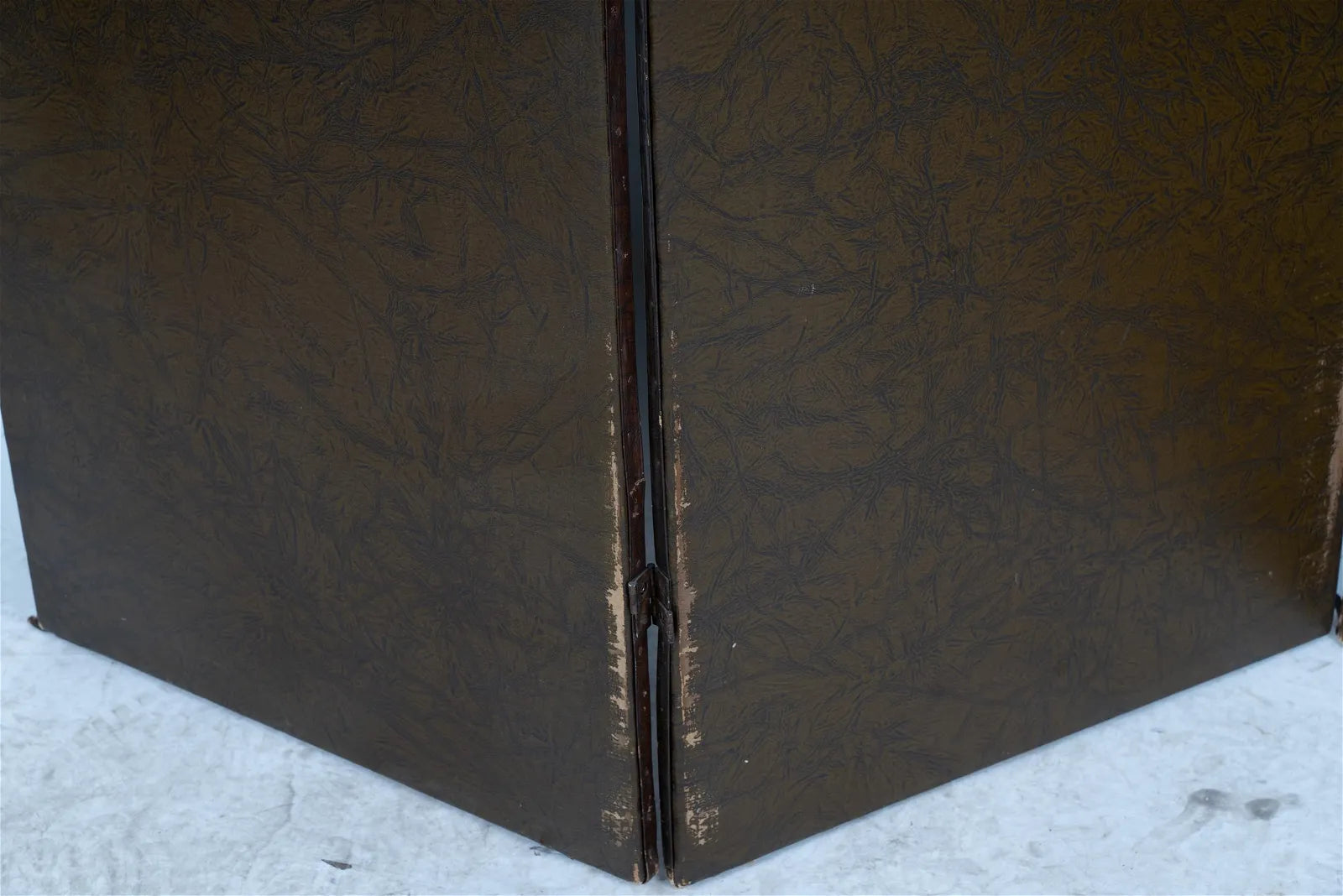 AF10-005: ANTIQUE EARLY 20TH CENTURY FRENCH THREE PANEL POLYCHROME DECORATED LEATHER SCREEN