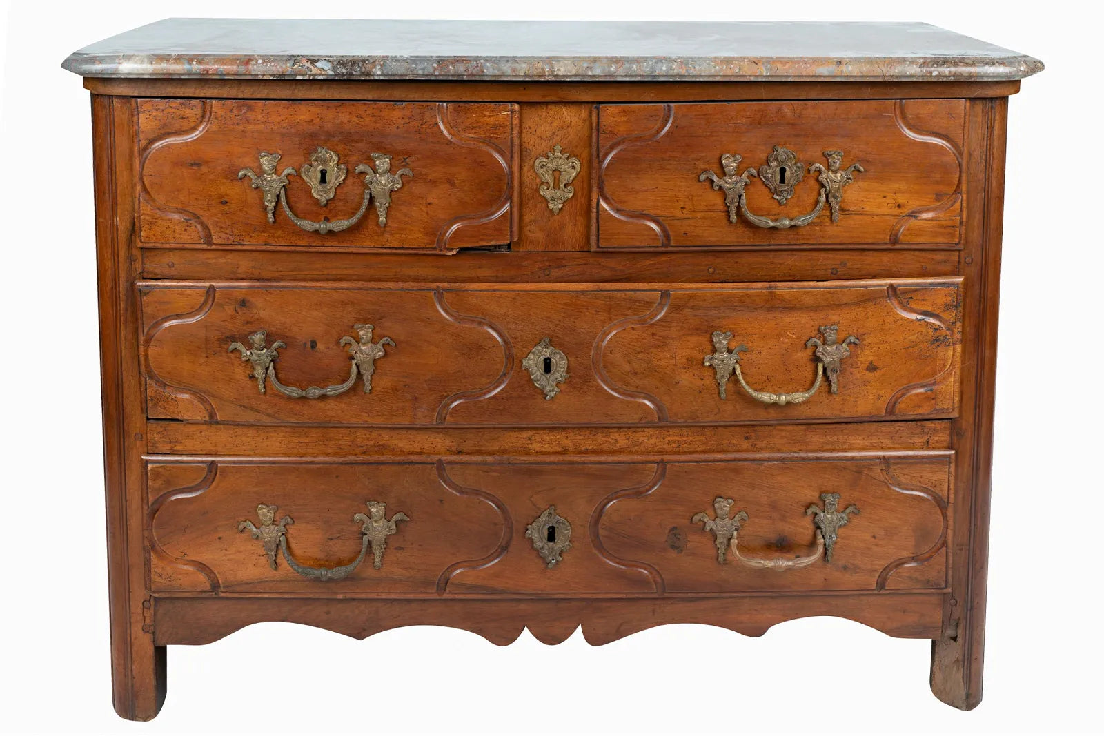 AF4-020: ANTIQUE LATE 18TH CENTURY FRENCH PROVINCIAL WALNUT CHEST OF DRAWERS