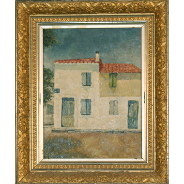 French School - Town House - Oil on Canvas Painting | Work of Man