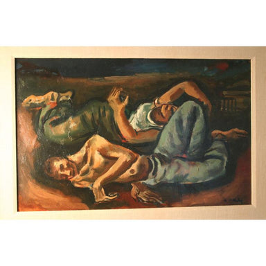 Francis de Erdely - Two Young Resting Men - Oil on Board Painting | Work of Man