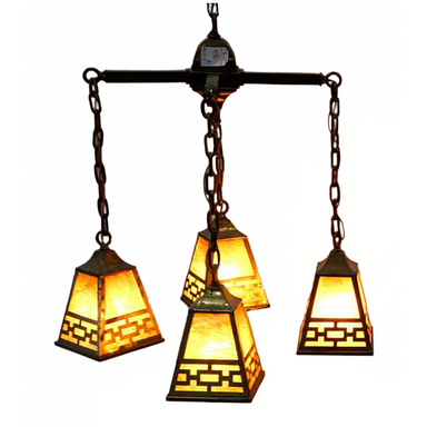 ARTS & CRAFTS SLAG GLASS  CHANDELIER | Work of Man