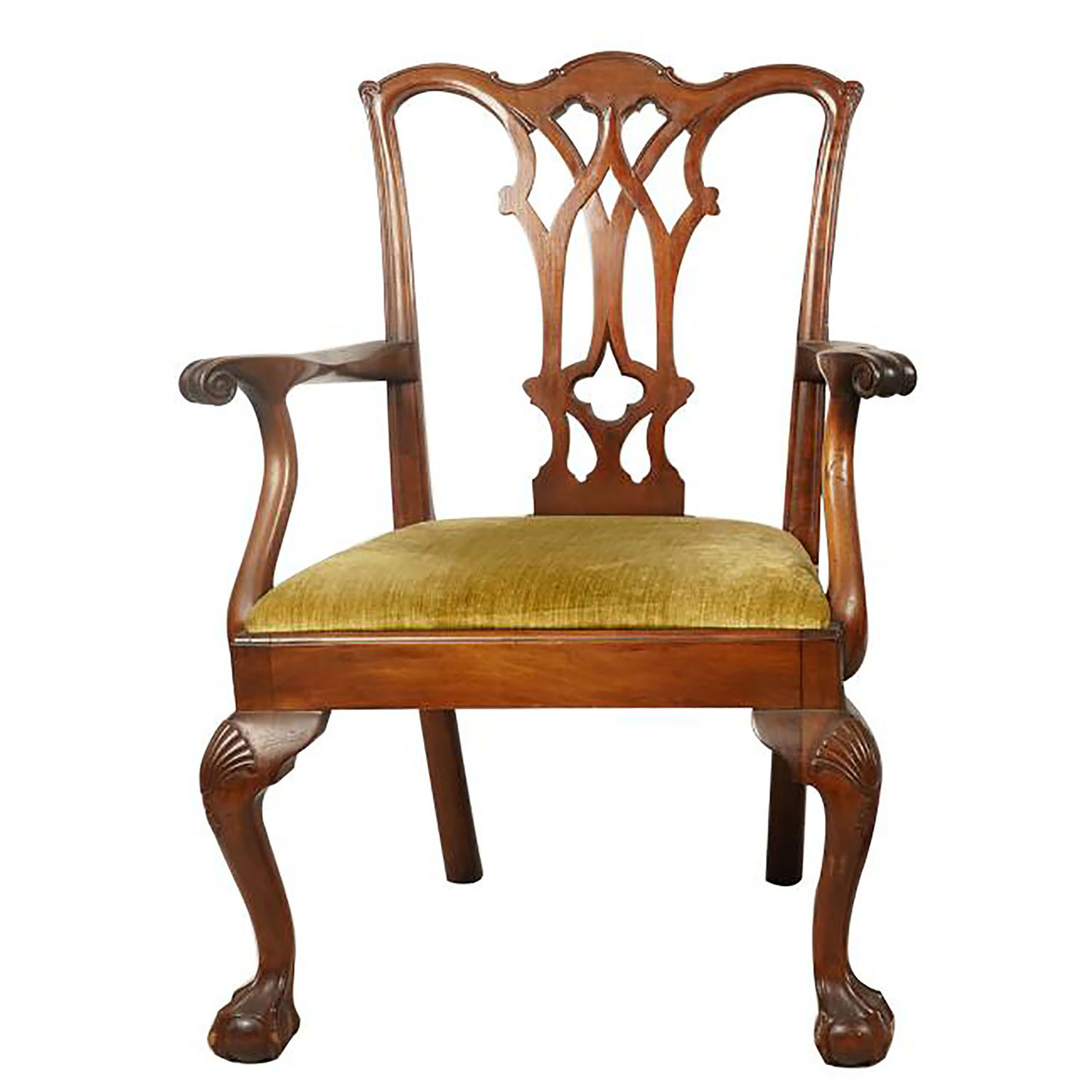 Antique Early 19th Century American Federal Chippendale Mahogany Armchair | Work of Man
