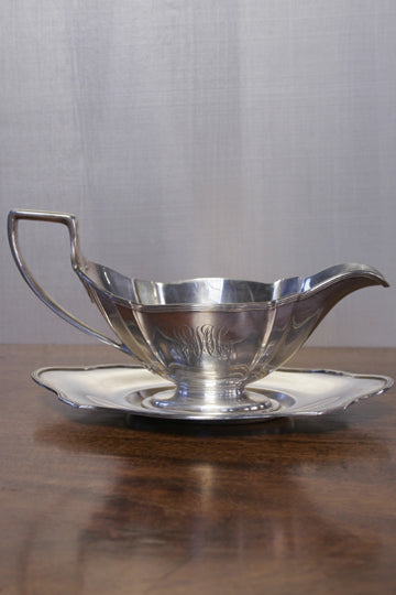Antique Gorham Sterling Silver Gravy Boat 2pc | Work of Man