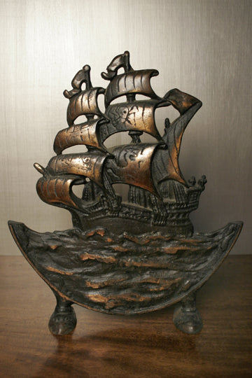 Antique Bronze Doorstop 18th Century Sailing Ship | Work of Man