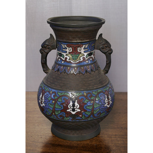 Antique Chinese Chempleve Bronze Enamel Vase | Work of Man