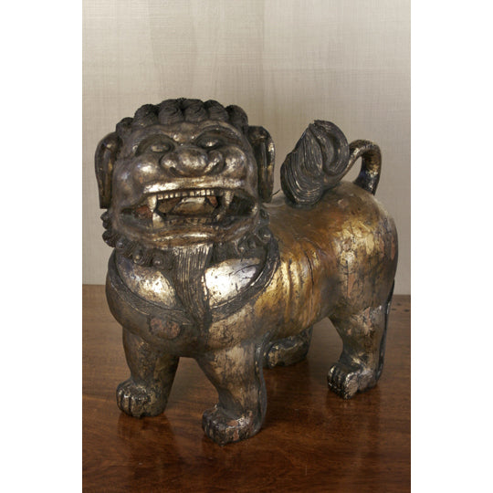 Carved Wood and Gold Leaf Chinese Foo Dog | Work of Man